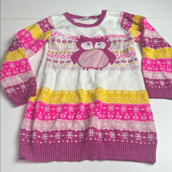 Self Esteem Girls Size 5 Owl Print Winter Theme Knit Sweater Dress - Picture 1 of 3